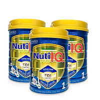 Bộ 3 lon sữa Nuti IQ Gold 1 900g (mới) - Phát triển não bộ và thị giác, Tăng cường sức đề kháng, Phát triển cân nặng - chiều cao, Tiêu hoá - hấp thu tốt, Ngăn ngừa táo bón