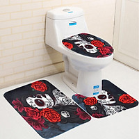 Halloween Skull Flower 3D Waterproof Shower Curtain,Non Slip Bathroom Pedestal Rug ,Toilet Lid Cover ,Floor Bath Mat Home Decoration