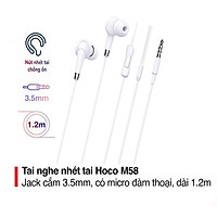 Tai nghe nhét tai jack 3.5mm Hoco M58 dây tròn cao cấp có micro dài 1.2M cho Smartphone ( 2 màu ) - Hàng chính hãng