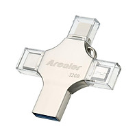 Arealer 64GB USB3.0 4-in-1 Metal U Disk USB Flash Drive Mobile Phone PC Laptop U Disk Support Type-C Micro USB iOS