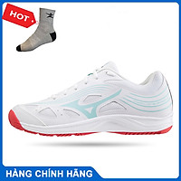 Giày cầu lông mizuno dành cho nam và nữ cyclone speed 3 V1GA218010 mẫu mới màu trắng đế đỏ-tặng tất thể thao bendu