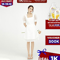 Đầm dáng xòe nữ thiết kế lông vũ cổ vuông kết hợp rã eo GUMAC DB544