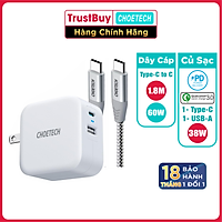 Bộ Củ Sạc Nhanh CHOETECH 38W PD5002-W Và Cáp C to C 60W Dài 1.8M CC0005-S Cho Điện Thoại Samsung, Oppo, Vivo, Xiaomi - Hàng Chính Hãng
