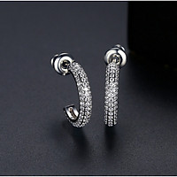 Bông tai bạc nữ khoen tròn khuyên tai bạc thật đường kính 2.5 cm đính đá