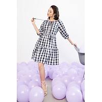 VÁY TUNIC KARO NAVI CAN TÙNG DÂY TUA RUA CỔ