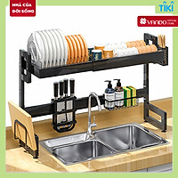 Kệ Chén Đĩa Kéo Giãn Thông Minh VANDO Giá Úp Bát Thay Đổi Kích Thước Trên Bồn Rửa 1 Tầng Chống Han Gỉ Cao Cấp
