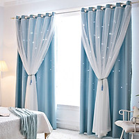Window Curtain Hollowed Out Stars Shading Curtain Drape Purdah for Home Living Room Bedroom