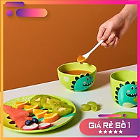 Bộ bát đĩa ăn dặm cho bé hình khủng long xanh