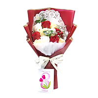 Bó Hoa Hồng Sáp 11 Bông Tặng Kèm Thiệp Mini Xinh Xắn Và Túi Giấy Sang Trọng Đỏ Đô