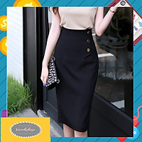 Chân váy bút chì lưng cao thiết kế phối nút phong cách LC19 chất liệu vải nhập có độ co giản tốt.