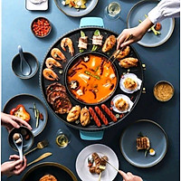 Bếp lẩu nướng điện đa năng 2 trong 1 thiết kế ấn tượng với màu xanh ngọc sang trọng