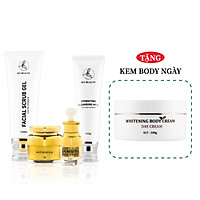 Bộ 4 bước chăm sóc da Trắng sáng Ngừa mụn KN Beauty chuyên sâu: Kem dưỡng 25g + Serum 30ml + Sữa rửa mặt 100gr + Tẩy tế bào chết 100ml (Tặng Body Bơ Ngày)