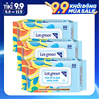 Combo 3 Gói Khăn Ướt Đa Năng Kháng Khuẩn Let-Green 80 Miếng/Gói