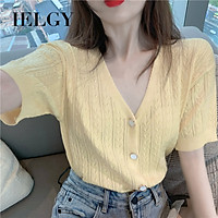 Áo Cardigan Dệt Kim Tay Ngắn Cổ Chữ V Thời Trang Cho Nữ