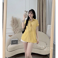 Áo sơ mi nữ, áo sơ mi cộc tay nữ mùa hè cánh dơi 2 túi bốn màu cá tính