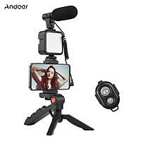 Andoer Phone Vlog Video Kit with Table Tripod Phone Holder with Cold Shoe Microphone LED Video Light Remote Shutter