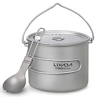 Lixada 750ml/900ml/1100ml Lightweight Titanium Pot with Folding Spork for Outdoor Camping Hiking Backpacking Picnic