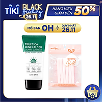 Kem Chống Nắng Dành Cho Da Dầu Mụn, Nhạy Cảm Some By Mi Trucica Mineral 100 Calming Suncream SPF50+/PA+++ 50ml tặng kèm bông nở (màu ngẫu nhiên)