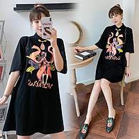 Pregnant Dress Cotton Short-sleeve Printing Cheongsam Maternity Dress