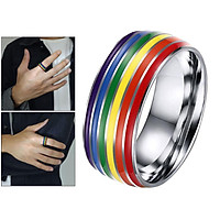 8mm Stainless Steel Rainbow LGBT Pride Ring for Lesbian Gay US Size 7 8 9 10 11 12