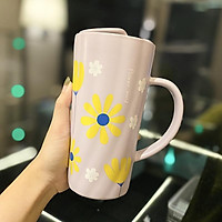 Cốc sứ có nắp in hình hoa độc lạ 560ml