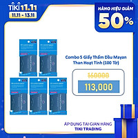 Combo 5 Giấy Thấm Dầu Mayan Than Hoạt Tính (100 Tờ)