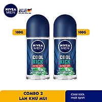 Combo 2 Lăn Khử Mùi Nivea Men Cool Kick mát lạnh - siêu khô thoáng 50ml - 83188
