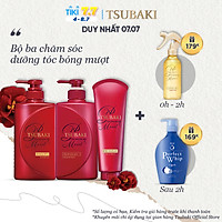 Bộ Ba Chăm Sóc Tóc Dưỡng Tóc Bóng Mượt TSUBAKI Gội Xả (490ml/chai) + Kem Xả 180g