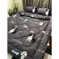 Trọn Bộ Chăn Ga Gối Poly Cottong Chó Xám Chăn Chần Phao 5 Món