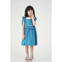 Váy bé gái dáng suông cổ sơ mi trắng vải Sunkid SN12 màu xanh size trẻ em 4-12 tuổi
