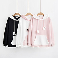 ÁO KHOÁC HOODIE ÁO KHOÁC NỈ MẮT GẤU THÊU HÀNG ĐẸP - DÂY CỔ LÀM CÔNG PHU THÊU Y HÌNH 3 MÀU