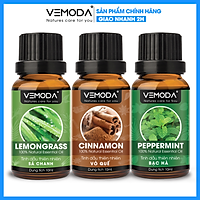Tinh dầu xông phòng cao cấp gồm 3 chai tinh dầu nguyên chất: tinh dầu Sả chanh (10ml) + tinh dầu Vỏ quế (10ml) + tinh dầu Bạc hà (10ml) Vemoda