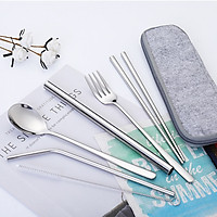 Combo Muỗng Đũa Nĩa Kèm Ống Hút Inox304 và Túi Đựng