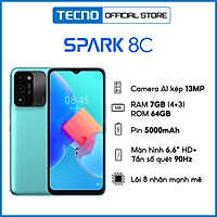 Điện thoại TECNO Spark 8C (4GB/64GB) - RAM tùy biến mở rộng tới 7GB |Pin 5000 mAh| 6.6" HD+ 90Hz - Hàng chính hãng
