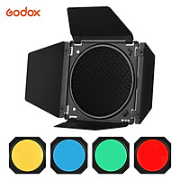 Godox BD-04 Barn Door Barndoor Kit with Honeycomb Grid 4 Color Gel Filters for 7 Inch Standard Reflector Replacement for