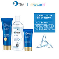 Combo làm sạch sâu Bio-essence ( Nước tẩy trang Bio-Essence Bio-Water Micellar Water 100ml + Gel tẩy tế bào chết Bio-Renew 60gr + Sữa rửa mặt (cho da khô) Bio-Renew 100g)