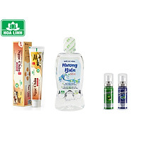 Bộ Sản Phẩm Chăm Sóc Răng Miệng Hoàn Hảo Từ Dược Phẩm Hoa Linh - Răng Trắng Thơm Miệng Tự Tin Giao Tiếp - Kem Đánh Răng Ngọc Châu 100g + Nước súc MIệng Hương Biển + Combo 2 Xịt Thơm Miệng Gree Lux 2 Loại