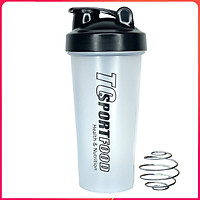 Bình lắc Shaker pha sữa cho người tập GYM hiệu TCSPORTFOOD - Bình nước thể thao Shaker 600 ml - Trắng nắp đen