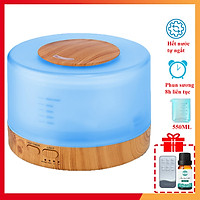 Máy Xông Tinh Dầu Khuếch Tán Phun Sương Trụ Vân Gỗ Bù Ẩm Phòng Điều Hoà Có Chế Độ Tự Ngắt Khi Hết Nước Có Đèn Led 7 Màu Phù Hợp Với Phòng 30m