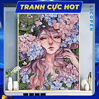 Tranh Tô Màu Theo Số Licopen - Tranh Cô Gái Cẩm Tú Cầu - MS25