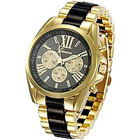 Unisex Roman Numeral Gold Plated Stainless Steel Two Tone Analog Quartz Watch