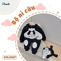 Obeah Bộ nỉ lông cừu màu đen phối trắng con vật ngộ nghĩnh Fullsize từ 80 đến 130 cho bé từ 2 tuổi đến 8 tuổi
