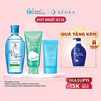 Bộ sản phẩm Senka làm sạch và chống nắng dành cho da mụn (Senka A.L.L.Clear Water Fresh 230ml + SRM Acne Care 100g + Senka Perfect UV Essence 50g)