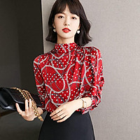 Retro Shirt Women Blouse 2021, Autumn New Printed Girl Shirt Fashion