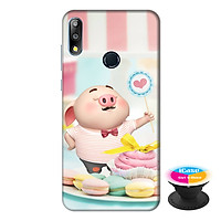 Ốp lưng điện thoại Asus Zenfone Max Pro M2 hình Heo Con Ăn Bánh tặng kèm giá đỡ điện thoại iCase xinh xắn - Hàng chính hãng