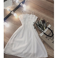Đầm xòe 2 dây dự tiệc xếp ly ngực GD8194A