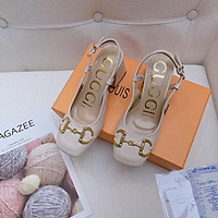 Giày Cao Gót Quai Sau Mũi Vuông Phối Móc Tròn Đế Trụ Vuông 7 Phân Mã Hàng Đẹp