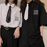 Áo sơ mi nam nữ Unisex dáng rộng hia tiết mèo cute kèm tặng kèm cà vạt SM04