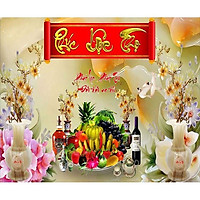 Tranh dán tường phòng thờ phúc lộc thọ - mâm ngũ quả - kích thước theo yêu cầu