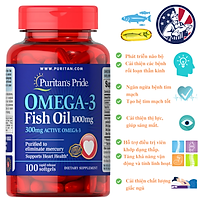 Omega-3 Puritan's Pride Hỗ Trợ Sáng Mắt, Bổ Trí Não, Tim Mạch, Xương Khớp - Fish Oil 1000mg Chiết Xuất Từ Nguồn Cá Sạch Với Quy Trình Sản Xuất Nghiêm Ngặt - Hộp 100 Viên, Dùng Cho Cả Nam Và Nữ